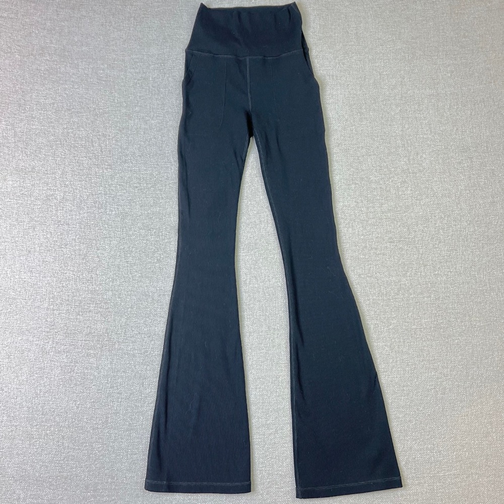 OFFLINE by Aerie Black Ribbed High Waisted Flare Leggings with Pockets Small